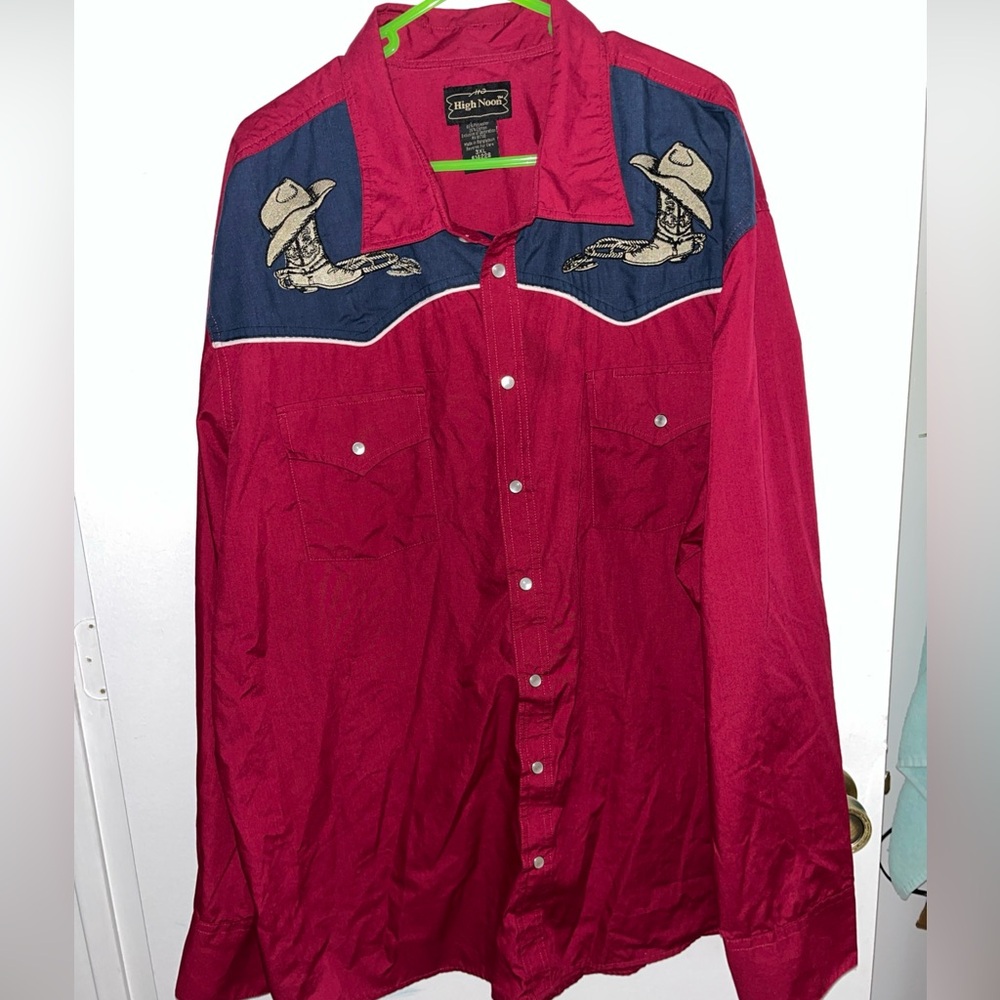 High Noon Men's 3XL L/S Cowboy Hat and Boots Western Cowboy Pearl Snap Shirt